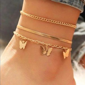 Gold 3pc Butterfly Chain Anklet